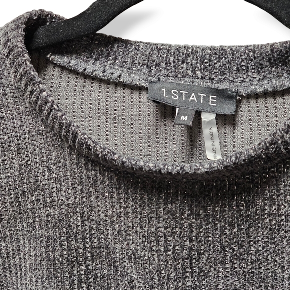 NEW 1. State Romantic Blooms Dark Heather Gray Chenille Ribbed Sweater size Med - Picture 5 of 10